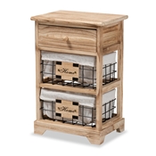 Baxton Studio Madra Modern and Contemporary Oak Brown Finished Wood and 1-Drawer Nightstand With Baskets Baxton Studio restaurant furniture, hotel furniture, commercial furniture, wholesale bedroom furniture, wholesale night stand, classic night stand